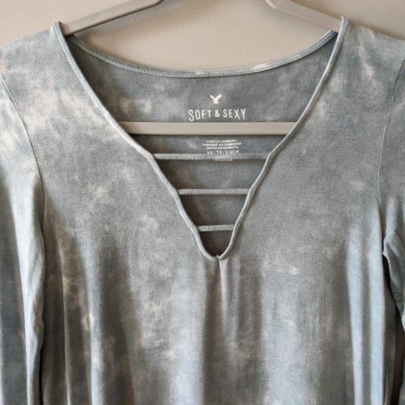 NWT American Eagle Soft & Sexy Tie Dye Flare Sleeve Top - Picture 4 of 6